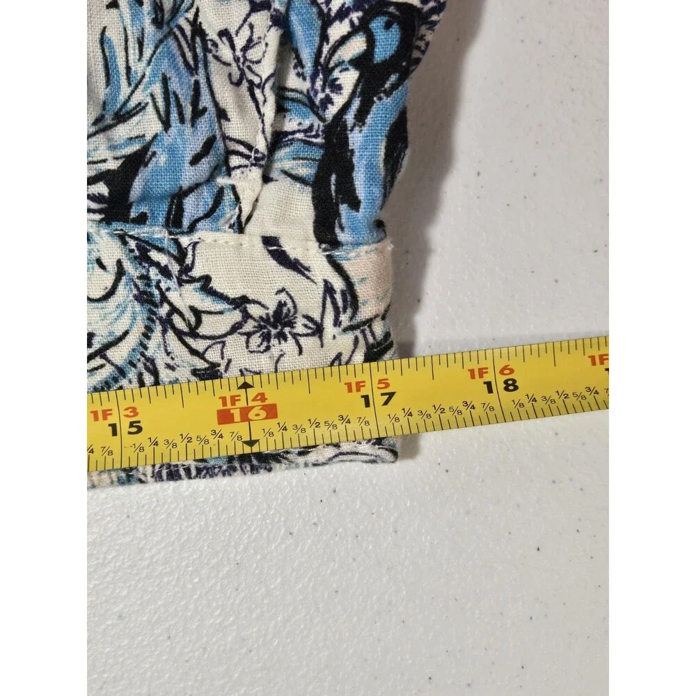 Tahari Women’s 100% Linen Woven Wide-Leg Pull-On Floral Pants Blue/White SZ XL